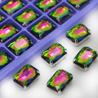 Стразы в цапах пришивные Прямоугольник 10х14 мм Зеленый АВ 10 шт.