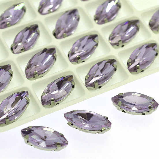 Стразы в цапах пришивные Лодочка 7х15 мм Сиреневый 10 шт.