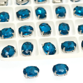 Стразы в цапах пришивные Овал 10х14 мм Море 10 шт.