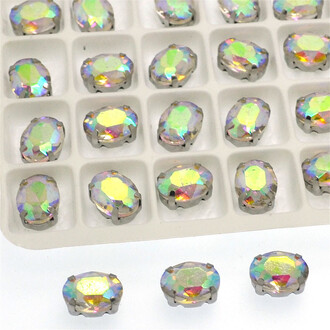 Стразы в цапах пришивные Овал 8х10 мм АВ 10 шт.