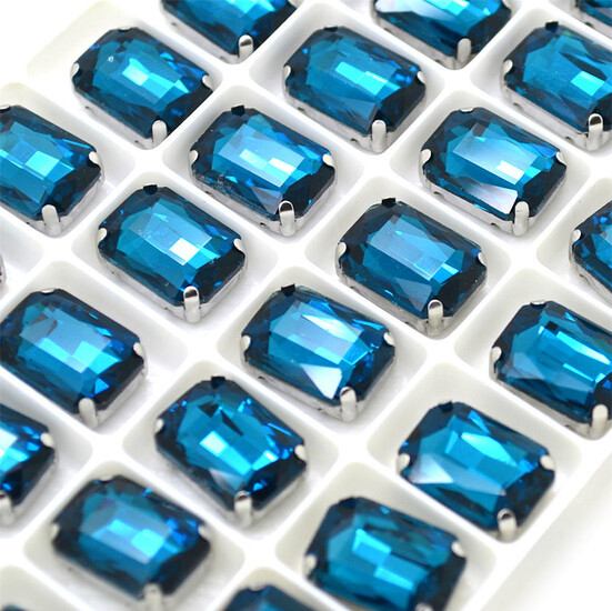 Стразы в цапах пришивные Прямоугольник 10х14 мм Море 10 шт.