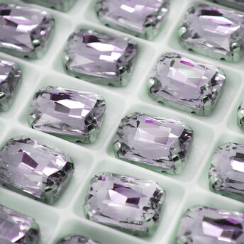 Стразы в цапах пришивные Прямоугольник 10х14 мм Сиреневый 10 шт.
