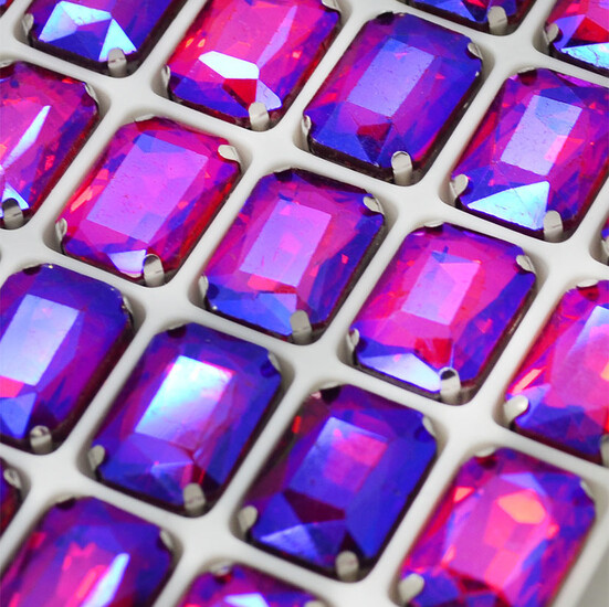 Стразы в цапах пришивные Прямоугольник 10х14 мм Розовый АВ 10 шт.