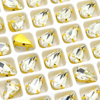 Стразы в золотых цапах Капля 6х10 мм Прозрачный 12 шт.