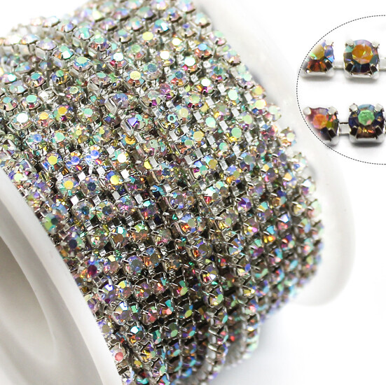 Стразовая цепь ss10 (2,8 мм) 1 м Crystal AB silver