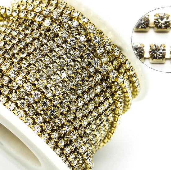 Стразовая цепь ss10 (2,8 мм) 1 м Crystal gold