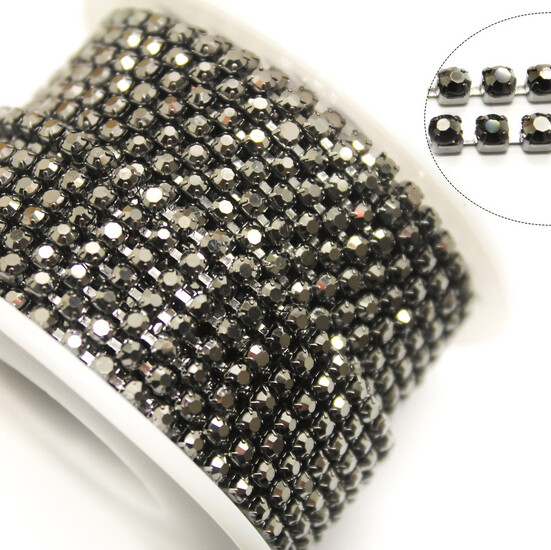 Стразовая цепь ss6 (2 мм) 1 м Hematite nickel