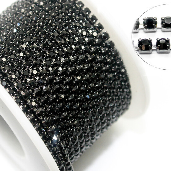 Стразовая цепь ss8 (2,5 мм) 1 м Jet silver