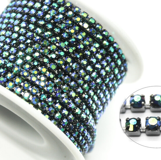 Стразовая цепь ss6 (2 мм) 1 м Jet AB nickel