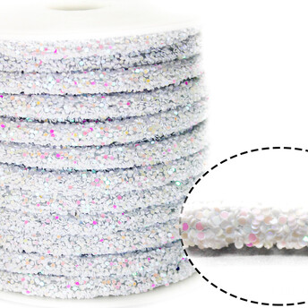 Полый шнур покрытый блёстками 6 мм 1 м Белый АВ