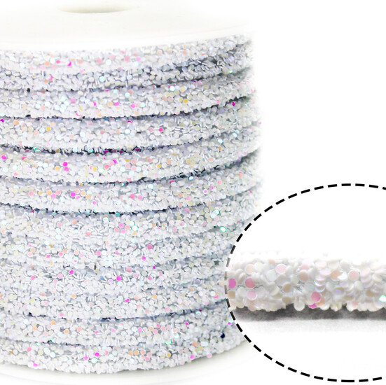 Полый шнур покрытый блёстками 6 мм 1 м Белый АВ