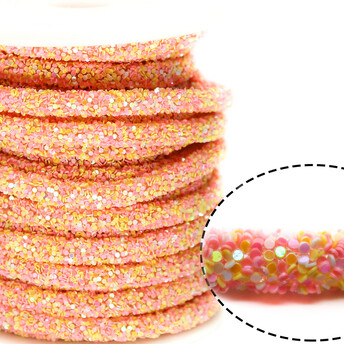Полый шнур покрытый блёстками 6 мм 1 м Персиковый АВ