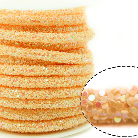 Полый шнур покрытый блёстками 6 мм 1 м Песочный АВ