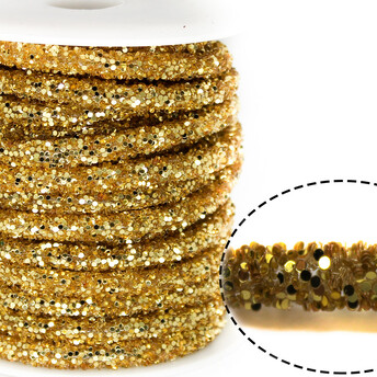 Полый шнур с блёстками 6 мм 1 м Золотой