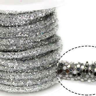 Полый шнур с блёстками 6 мм 1 м Серебро
