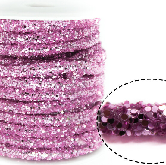Полый шнур покрытый блёстками 6 мм 1 м Сиреневый