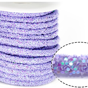 Полый шнур покрытый блёстками 6 мм 1 м Сиреневый АВ