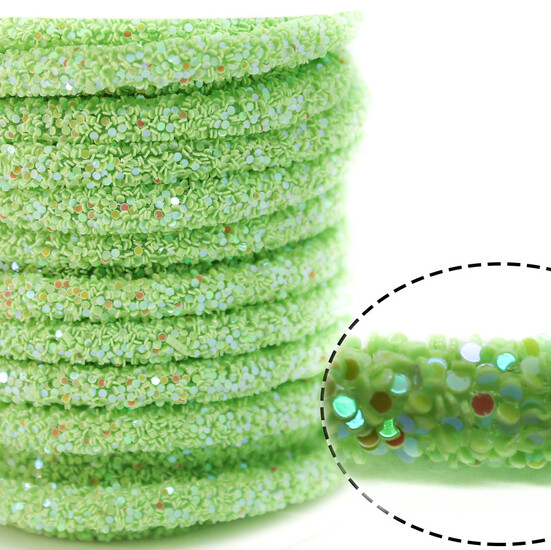 Полый шнур покрытый блёстками 6 мм 1 м Салатовый АВ