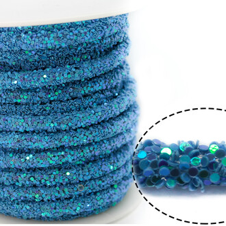 Полый шнур покрытый блёстками 6 мм 1 м Синий АВ