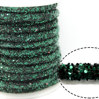 Полый шнур покрытый блёстками 6 мм 1 м Темно-зеленый
