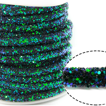 Полый шнур покрытый блёстками 6 мм 1 м Темно-зеленый АВ