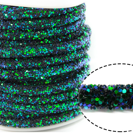 Полый шнур покрытый блёстками 6 мм 1 м Темно-зеленый АВ