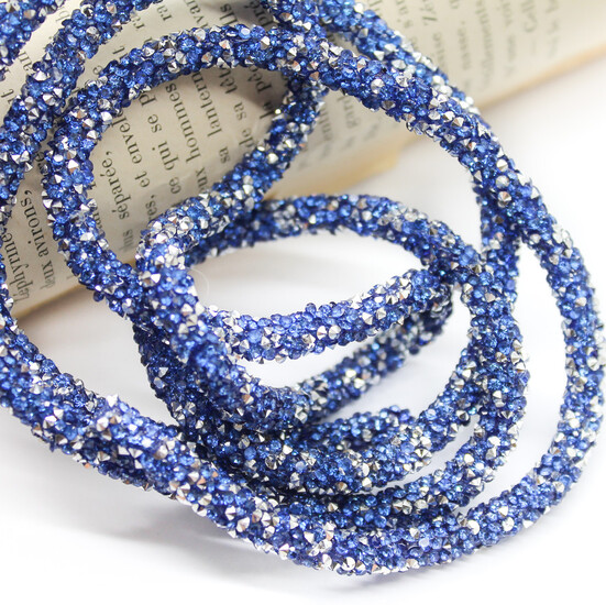 Стразовый шнур 6 мм 1 м Синий и серебро_814 S