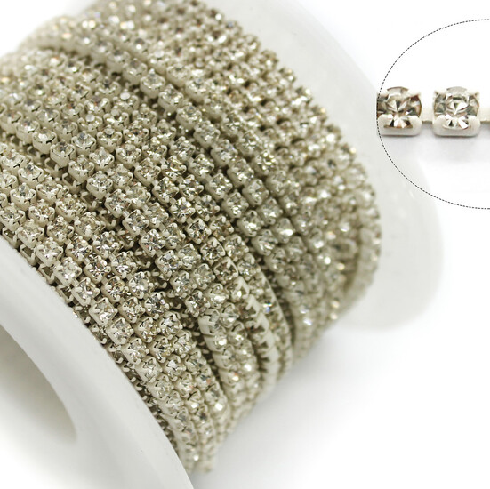 Стразовая цепь ss6 (2 мм) 1 м Crystal white