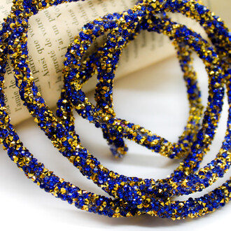 Стразовый шнур 6 мм 1 м Синий с золотым_814G