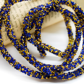 Стразовий шнур 6 мм 1 м Синій із золотим_814G