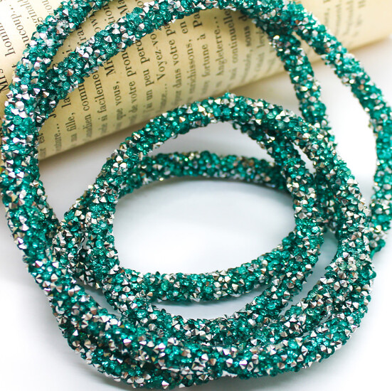 Стразовый шнур 6 мм 1 м Голубой и серебро_812S