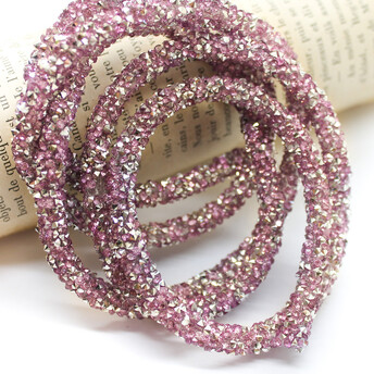 Стразовий шнур 6 мм 1 м Бузковий та срібло_824S