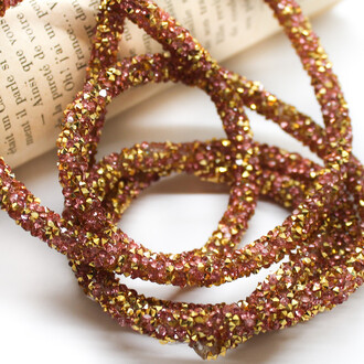 Стразовый шнур 6 мм 1 м Розовый и золото_818G