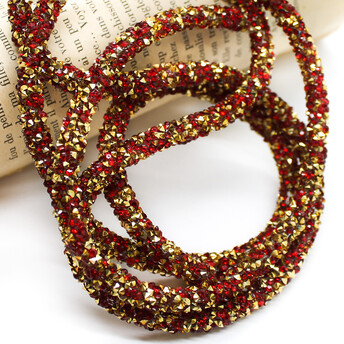 Стразовый шнур 6 мм 1 м Красный и золото_821G