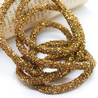 Стразовый шнур 6 мм 1 м Золото_808G
