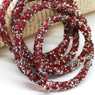 Стразовый шнур 6 мм 1 м Красный и серебро_821S