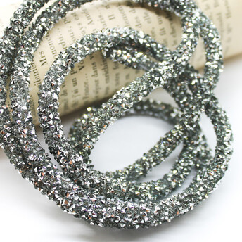 Стразовый шнур 6 мм 1 м Серебро темное_803S