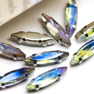 Стрази в оправі пришивні Човник 4х15 мм Бузковий АВ 10 шт.