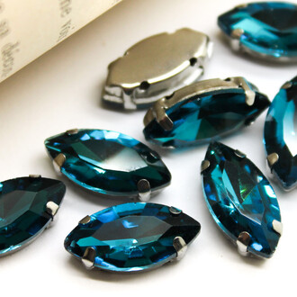 Стразы в цапах пришивные Лодочка 9х18 мм Море 10 шт.