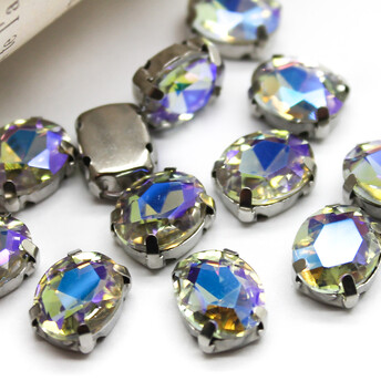 Стразы в цапах пришивные Овал 8х10 мм Сиреневый АВ 12 шт.