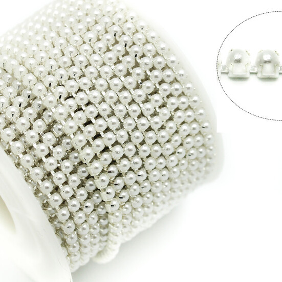 Жемчужная цепь ss6 (2 мм) 1 м Белый Z9 silver