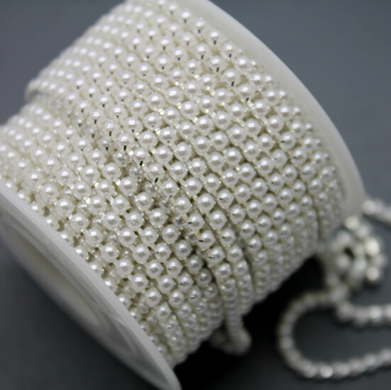 Жемчужная цепь ss6 (2 мм) 1 м Белый Z9 silver