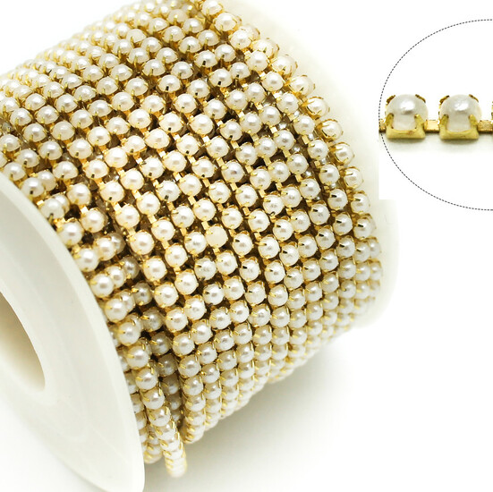 Жемчужная цепь ss6 (2 мм) 1 м White Z24 gold