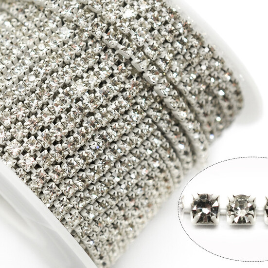 Стразовая цепь ss8 (2,5 мм) 1 м Crystal white