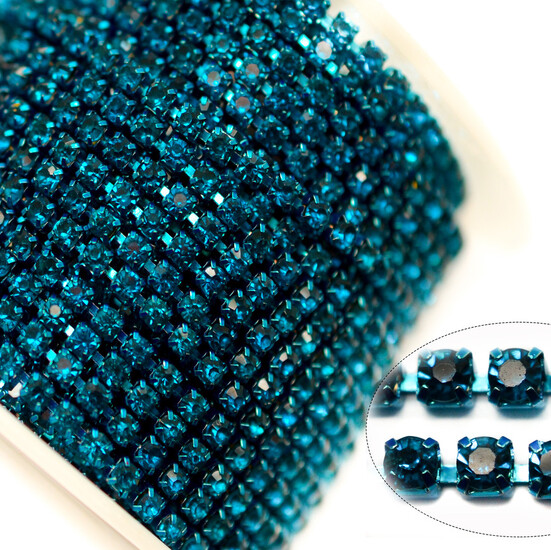 Стразовая цепь ss6 (2 мм) 1 м Blue zircon blue