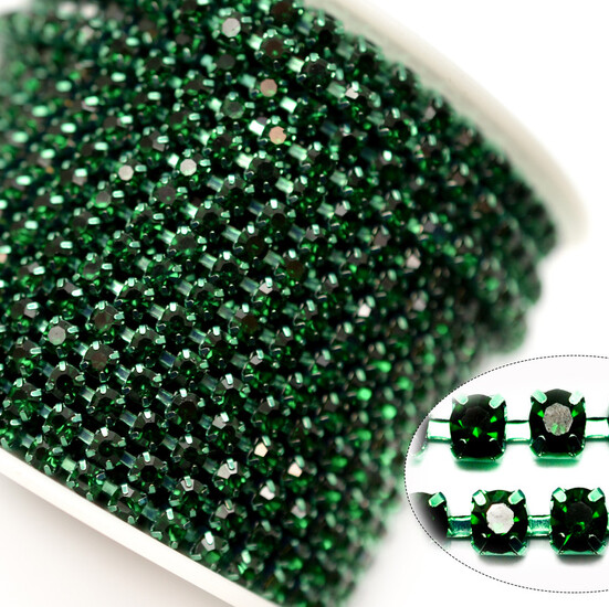 Стразовая цепь ss10 (2,8 мм) 1 м Emerald grean
