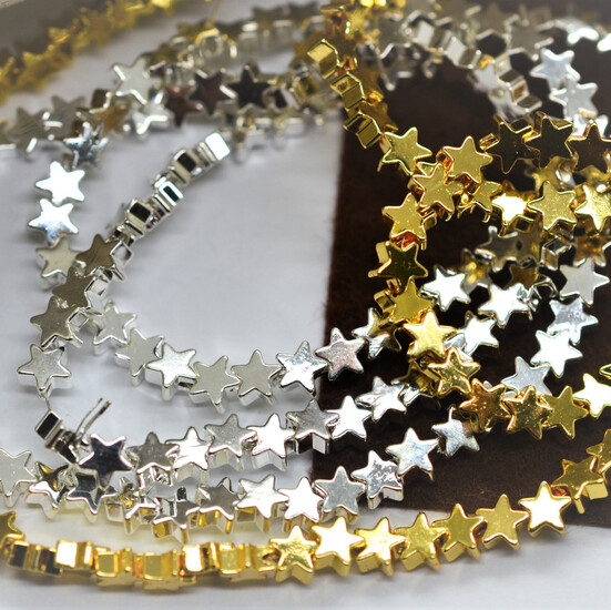 Бусины Звезды Гематит 6х6 мм Рондель Плоский Серебро светлое 40 см