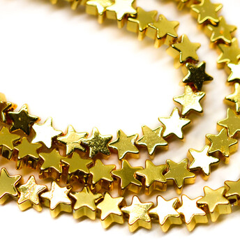 Бусины Звезды Гематит 6х6 мм Рондель Плоский Золото 40 см