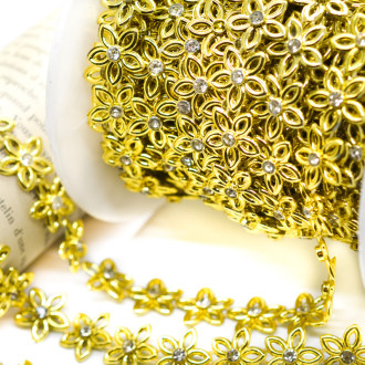 Полубусины на нитке цветы со стразами 15 мм 1 м Золото В39_АА089