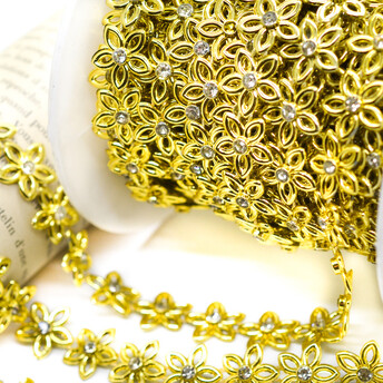 Полубусины на нитке цветы со стразами 15 мм 1 м Золото В39_АА089